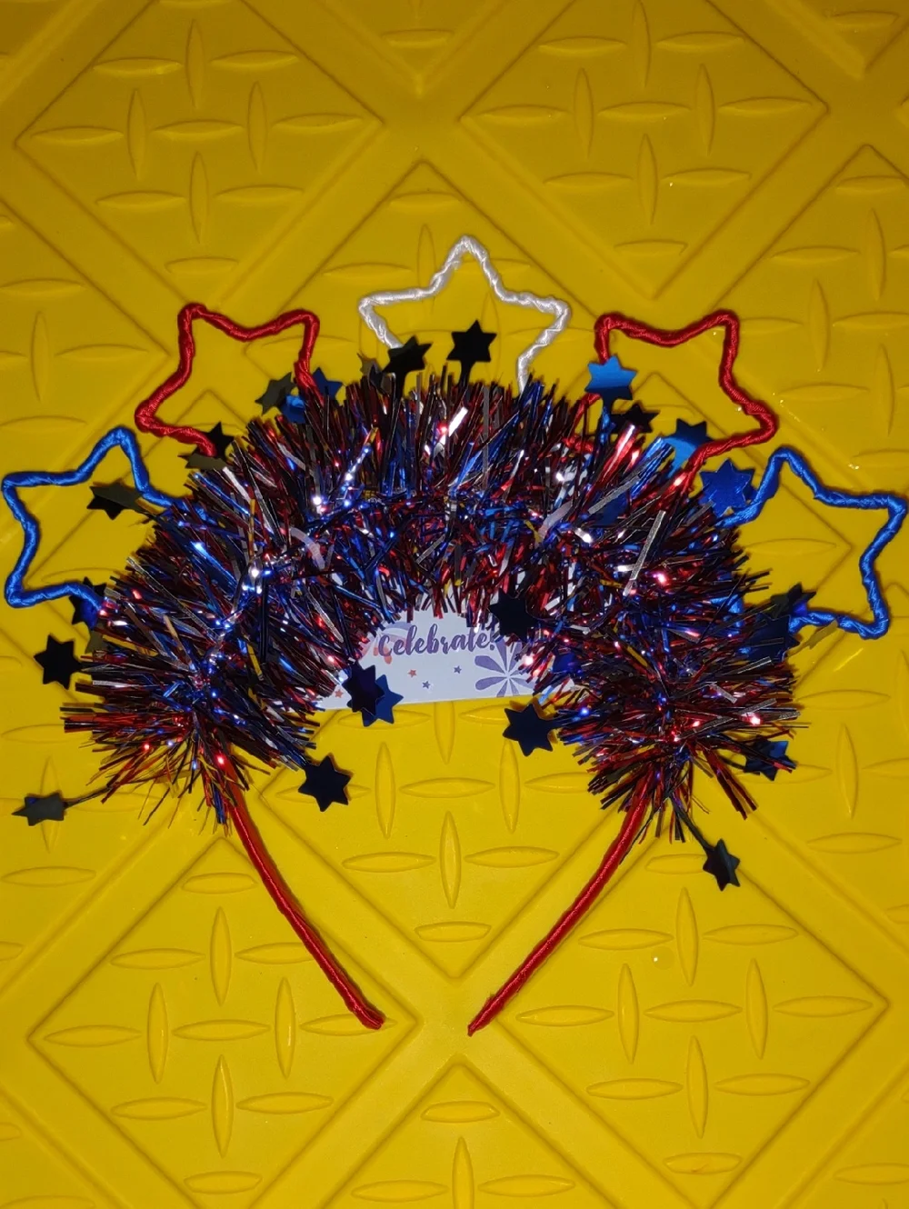 Festive Red, White & Blue Star Tinsel Headband - Celebrate NEW Holiday Headband